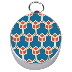 Orange Shapes On A Blue Background Silver Compass by LalyLauraFLM