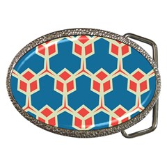 Orange Shapes On A Blue Background			belt Buckle by LalyLauraFLM