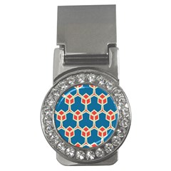 Orange Shapes On A Blue Background			money Clip (cz) by LalyLauraFLM