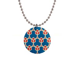 Orange Shapes On A Blue Background			1  Button Necklace by LalyLauraFLM