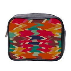 Retro Colors Distorted Shapes Mini Toiletries Bag (two Sides) by LalyLauraFLM