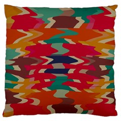 Retro Colors Distorted Shapes 	large Flano Cushion Case (two Sides) by LalyLauraFLM