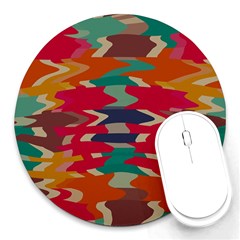 Retro Colors Distorted Shapes			round Mousepad by LalyLauraFLM