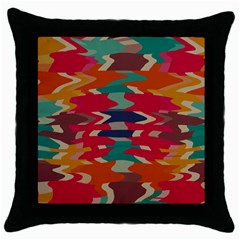 Retro Colors Distorted Shapes			throw Pillow Case (black) by LalyLauraFLM