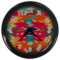 Retro Colors Distorted Shapes			wall Clock (black) by LalyLauraFLM