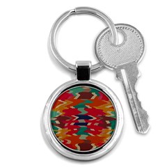 Retro Colors Distorted Shapes			key Chain (round) by LalyLauraFLM