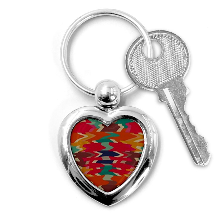 Retro colors distorted shapes			Key Chain (Heart)