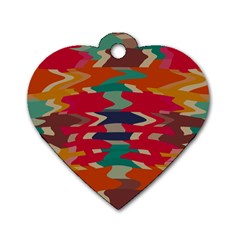 Retro Colors Distorted Shapes			dog Tag Heart (one Side) by LalyLauraFLM