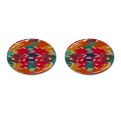 Retro Colors Distorted Shapes			cufflinks (oval) by LalyLauraFLM