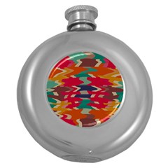 Retro Colors Distorted Shapes			hip Flask (5 Oz) by LalyLauraFLM