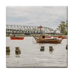 Boats At Santa Lucia River In Montevideo Uruguay Tile Coasters by dflcprints