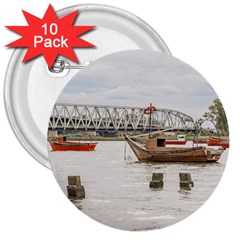 Boats At Santa Lucia River In Montevideo Uruguay 3  Buttons (10 Pack)  by dflcprints