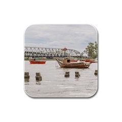 Boats At Santa Lucia River In Montevideo Uruguay Rubber Square Coaster (4 Pack)  by dflcprints