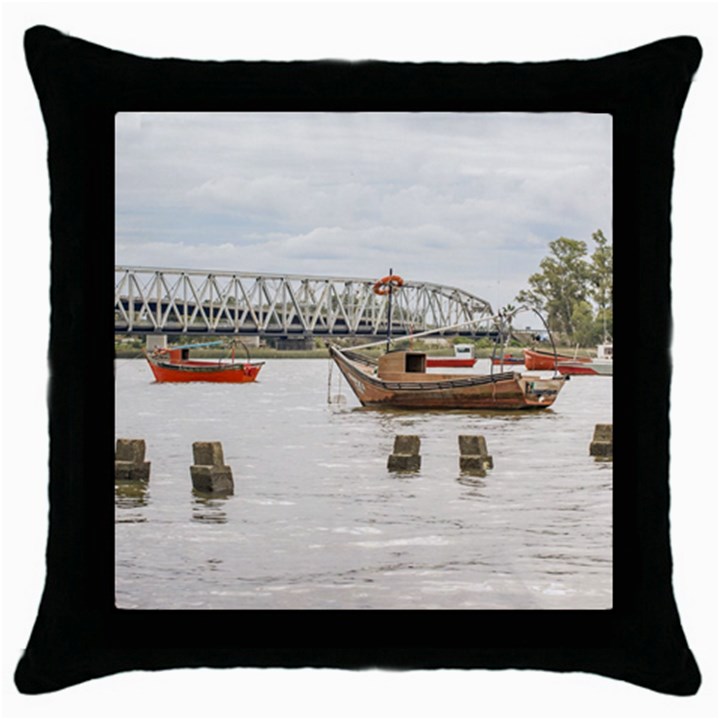 Boats At Santa Lucia River In Montevideo Uruguay Throw Pillow Cases (Black)