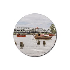 Boats At Santa Lucia River In Montevideo Uruguay Rubber Coaster (round)  by dflcprints