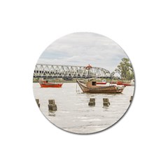 Boats At Santa Lucia River In Montevideo Uruguay Magnet 3  (round) by dflcprints