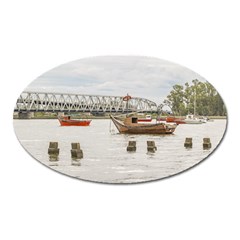 Boats At Santa Lucia River In Montevideo Uruguay Oval Magnet by dflcprints