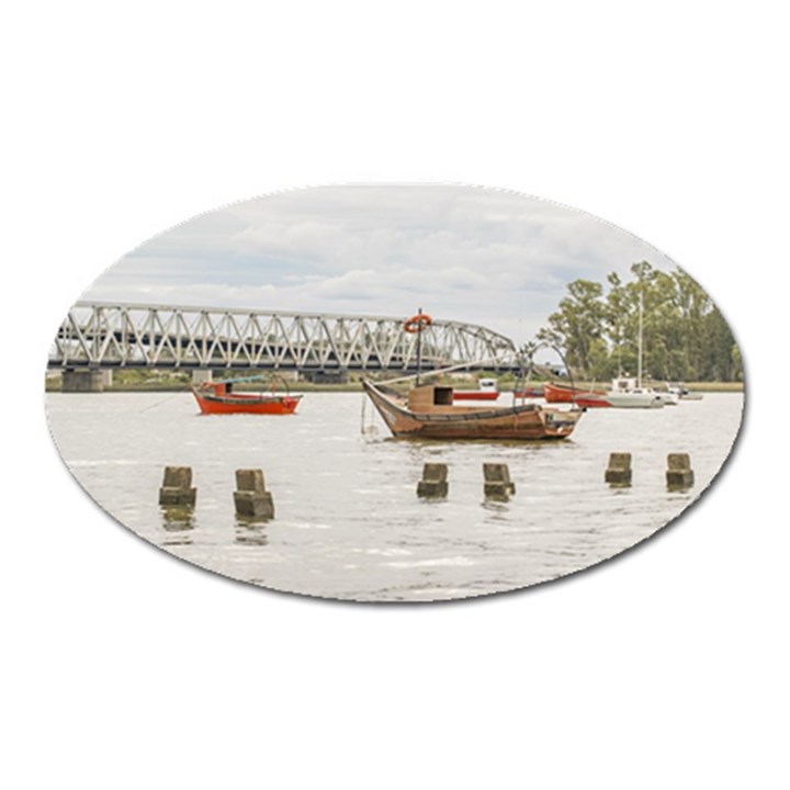 Boats At Santa Lucia River In Montevideo Uruguay Oval Magnet