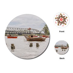 Boats At Santa Lucia River In Montevideo Uruguay Playing Cards (round)  by dflcprints