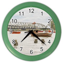 Boats At Santa Lucia River In Montevideo Uruguay Color Wall Clocks by dflcprints