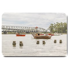 Boats At Santa Lucia River In Montevideo Uruguay Large Doormat  by dflcprints