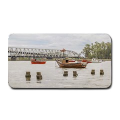 Boats At Santa Lucia River In Montevideo Uruguay Medium Bar Mats by dflcprints