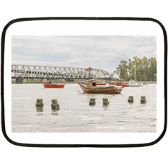 Boats At Santa Lucia River In Montevideo Uruguay Fleece Blanket (mini) by dflcprints