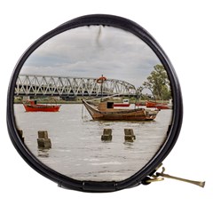 Boats At Santa Lucia River In Montevideo Uruguay Mini Makeup Bags by dflcprints