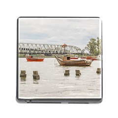 Boats At Santa Lucia River In Montevideo Uruguay Memory Card Reader (square) by dflcprints