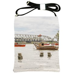 Boats At Santa Lucia River In Montevideo Uruguay Shoulder Sling Bags by dflcprints