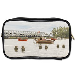 Boats At Santa Lucia River In Montevideo Uruguay Toiletries Bags by dflcprints