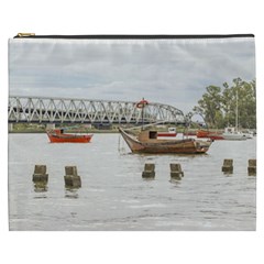 Boats At Santa Lucia River In Montevideo Uruguay Cosmetic Bag (xxxl)  by dflcprints