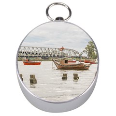 Boats At Santa Lucia River In Montevideo Uruguay Silver Compasses by dflcprints