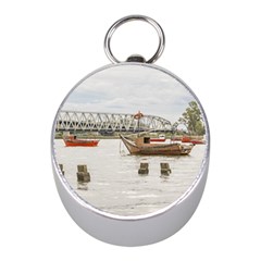 Boats At Santa Lucia River In Montevideo Uruguay Mini Silver Compasses by dflcprints