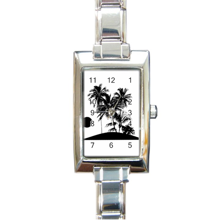 Tropical Scene Island Sunset Illustration Rectangle Italian Charm Watches