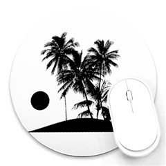 Tropical Scene Island Sunset Illustration Round Mousepads