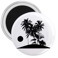 Tropical Scene Island Sunset Illustration 3  Magnets