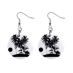 Tropical Scene Island Sunset Illustration Mini Button Earrings