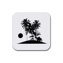 Tropical Scene Island Sunset Illustration Rubber Coaster (Square) 