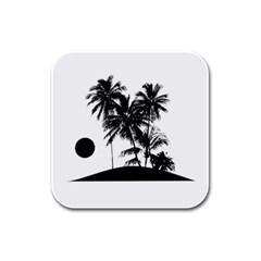 Tropical Scene Island Sunset Illustration Rubber Square Coaster (4 Pack)  by dflcprints