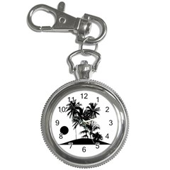 Tropical Scene Island Sunset Illustration Key Chain Watches