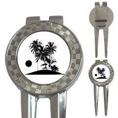 Tropical Scene Island Sunset Illustration 3-in-1 Golf Divots