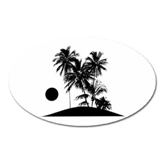 Tropical Scene Island Sunset Illustration Oval Magnet