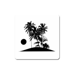 Tropical Scene Island Sunset Illustration Square Magnet by dflcprints