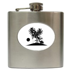 Tropical Scene Island Sunset Illustration Hip Flask (6 oz)