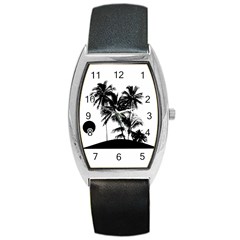 Tropical Scene Island Sunset Illustration Barrel Metal Watches