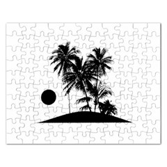 Tropical Scene Island Sunset Illustration Rectangular Jigsaw Puzzl