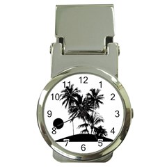 Tropical Scene Island Sunset Illustration Money Clip Watches