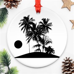 Tropical Scene Island Sunset Illustration Round Ornament (Two Sides) 