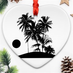 Tropical Scene Island Sunset Illustration Heart Ornament (2 Sides) by dflcprints